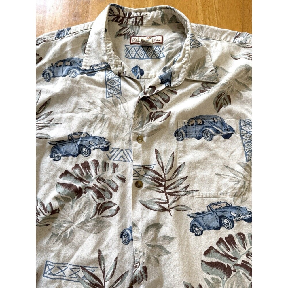 Men’s Short Sleeve Paradise Blue Hawaiian Shirt Silk Cotton Size XL
